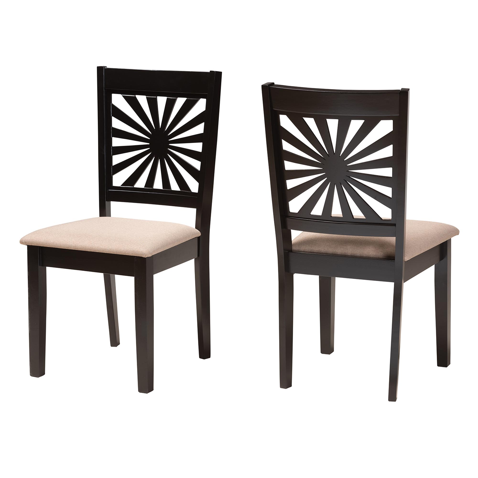 Baxton Studio Olympia Modern Beige Fabric and Espresso Brown Finished Wood 2-Piece Dining Chair Set